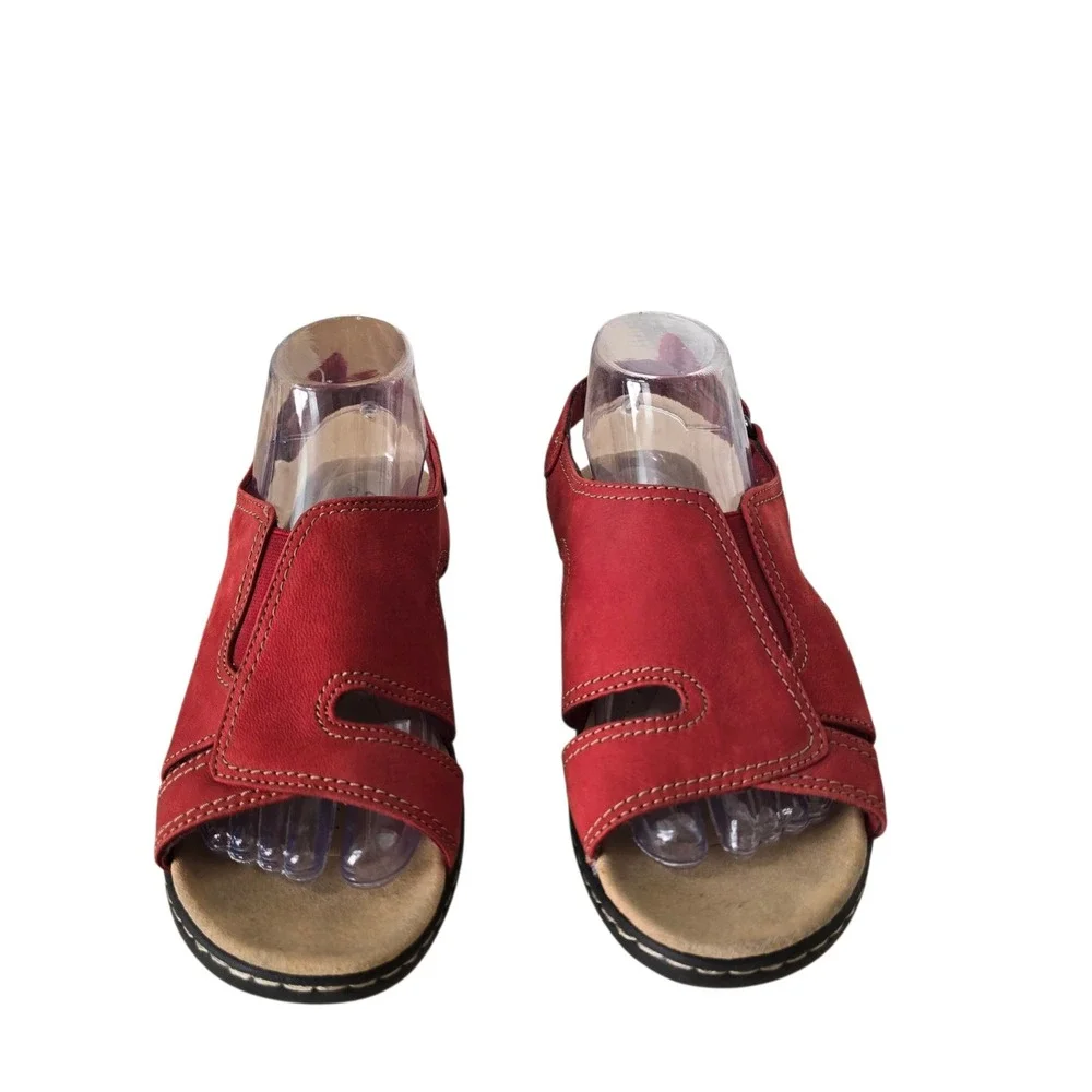 Clarks Collection Womens Red Leather Slingback Wedge Sandals Size 8 M